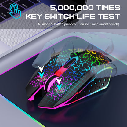 XSJ T34 6D Dual Wireless 3D Ergonomic Gaming Mouse 1600DPI RGB Backlit with Mute Button 500mAh Rechargeable