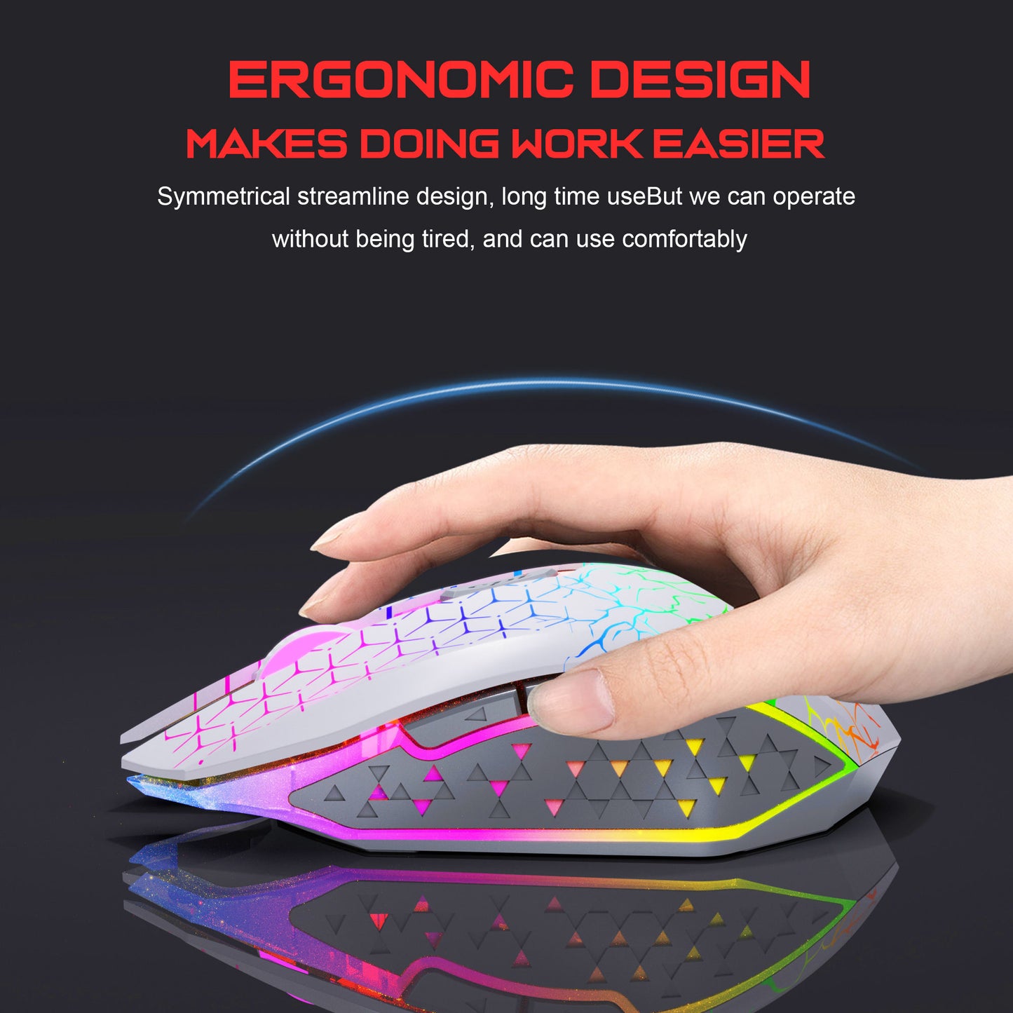 XSJ T34 6D Dual Wireless 3D Ergonomic Gaming Mouse 1600DPI RGB Backlit with Mute Button 500mAh Rechargeable