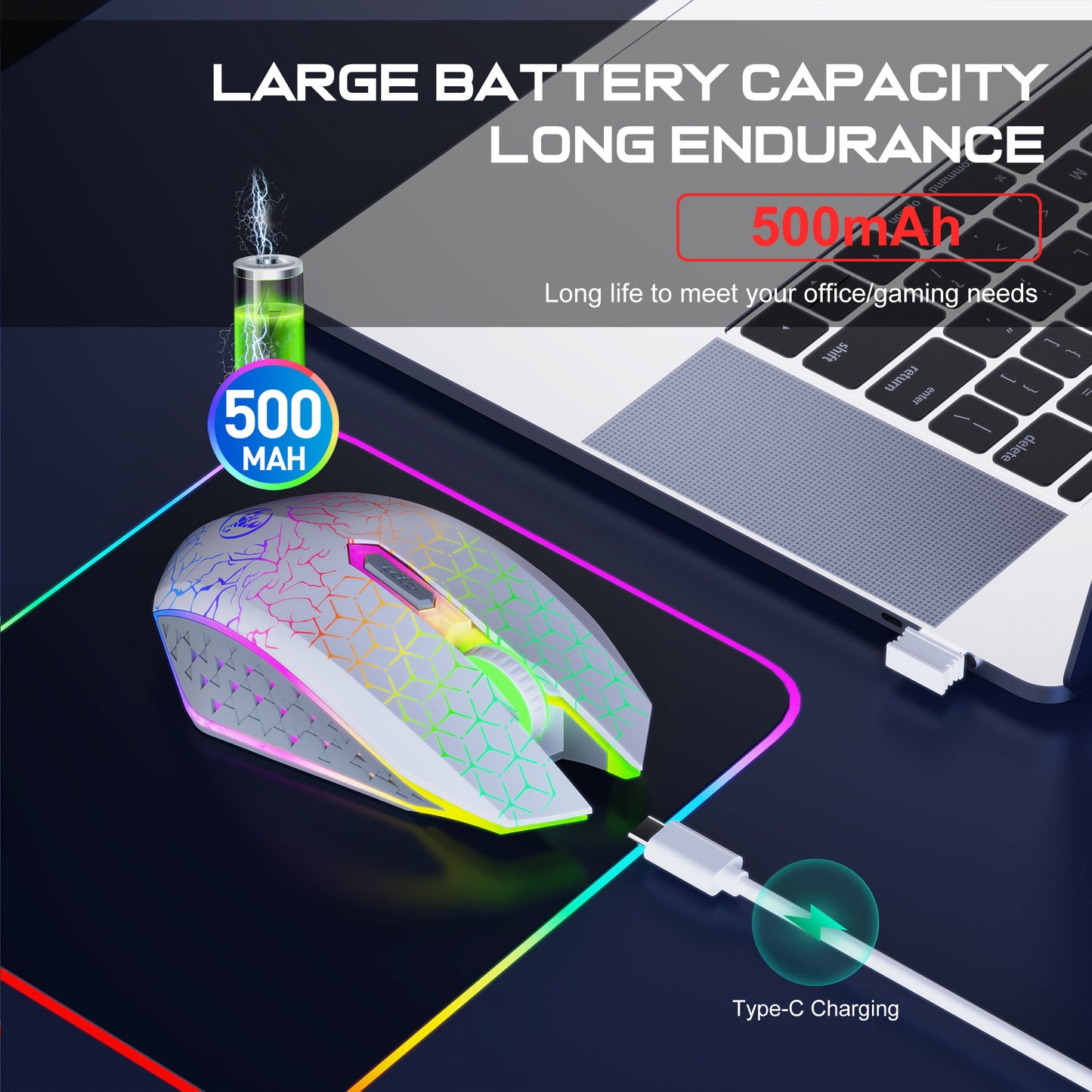 XSJ T34 6D Dual Wireless 3D Ergonomic Gaming Mouse 1600DPI RGB Backlit with Mute Button 500mAh Rechargeable
