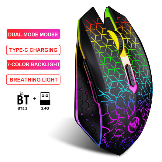 XSJ T34 6D Dual Wireless 3D Ergonomic Gaming Mouse 1600DPI RGB Backlit with Mute Button 500mAh Rechargeable