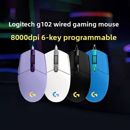 Logitech G102 G203 Original Wired Gaming Mouse, 8,000 DPI, RGB, 6 Programmable Buttons, PC/Mac Computer and Laptop Compatible