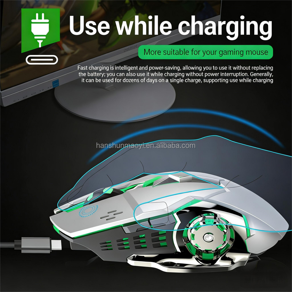 Rechargeable Wireless Gaming Mouse With Colorful Luminous 4-Speed DPI for Computer Laptop Use